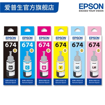 爱普生T674六色墨仓式打印机原装六色染料墨水 